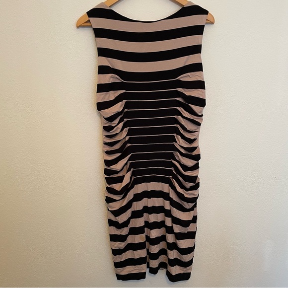 Betsy Johnson Striped Ruched Bodycon Dress Lined Black And Tan Women’s Size 14 - Picture 2 of 7